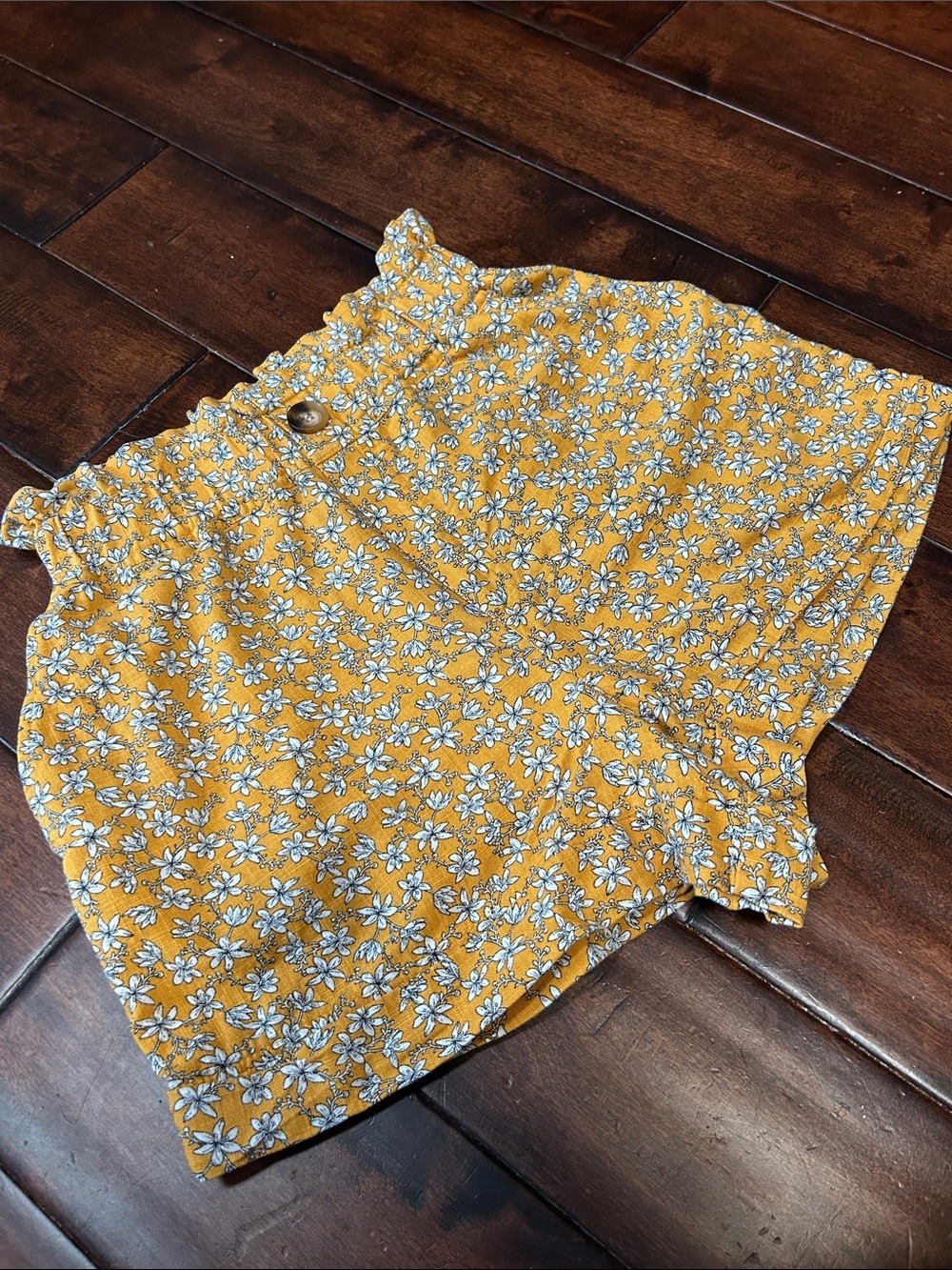 Topshop - Mustard Yellow Floral High Waist Paperbag Shorts Linen Blend